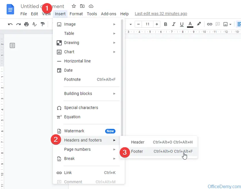 google docs different footers on each page