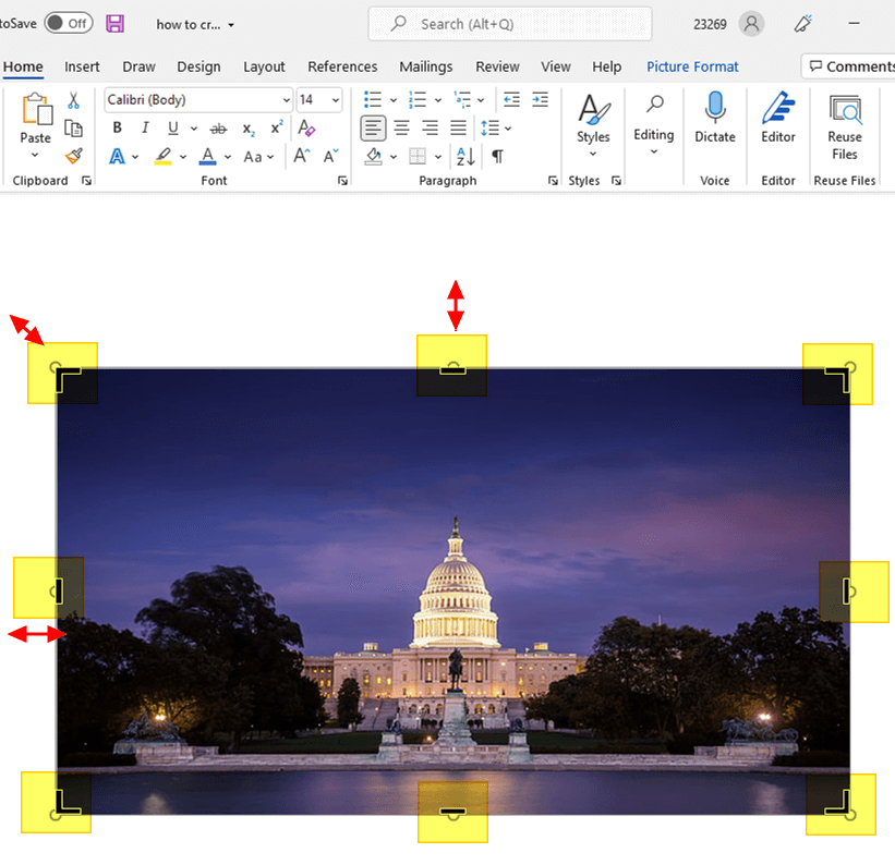 selecting and cropping image in word