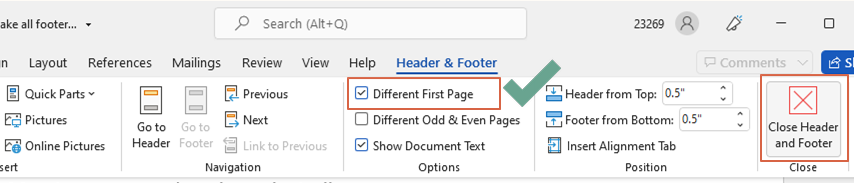 Remove Footers by Deleting Existing Footer Text 1