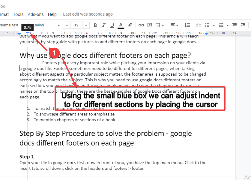 Ruler method to indent text google docs