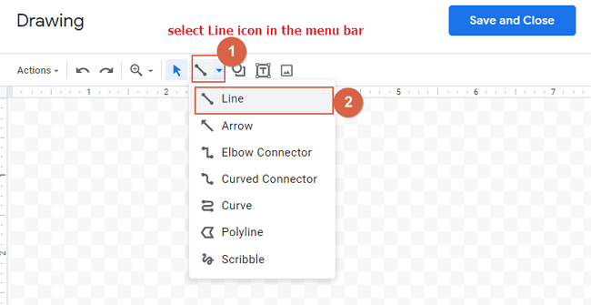 Selecting Line option in the Drawing tool