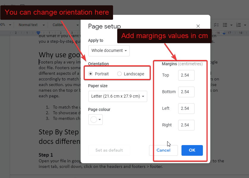 add margin values and change other settings