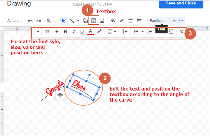curved text steps google docs