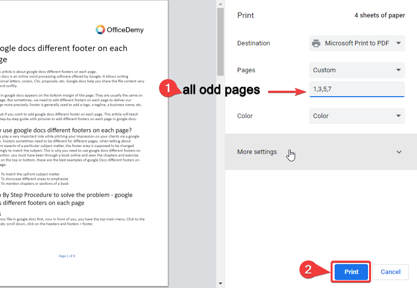 enter all odd page number and click on print