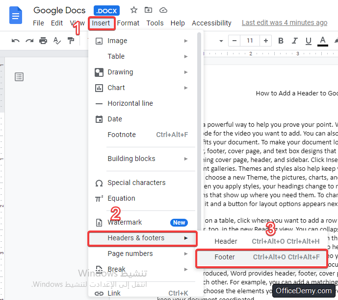 how to edit or and footer in google docs