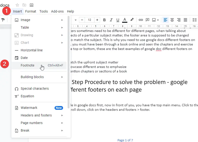 go to insert and click footnote to add first footnote