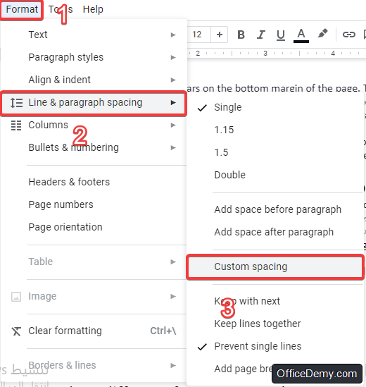 in the toolbar, click on formatting then line and parahraph spacing then custom spacing