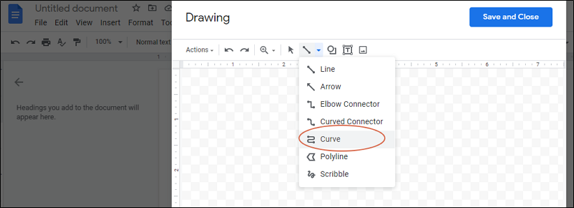 select curve in google docs