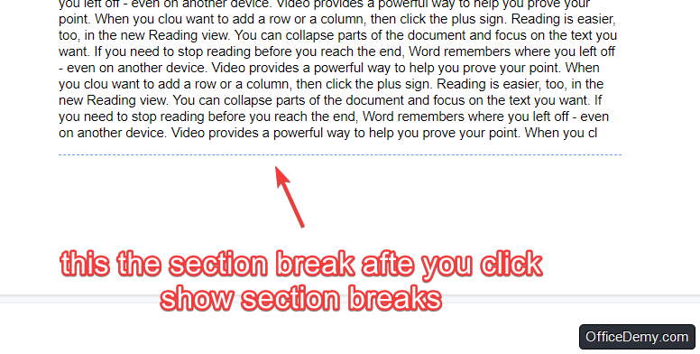 the section breaks in the page will appear