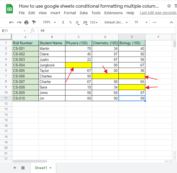 Google Sheets Conditional Formatting Multiple Columns 8