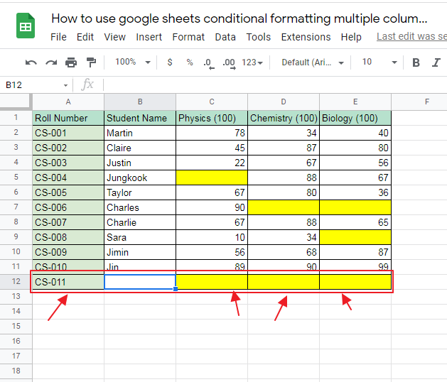 Google Sheets Conditional Formatting Multiple Columns 9