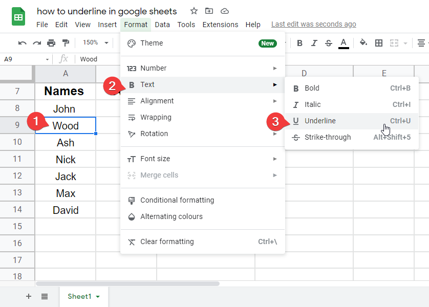 How to Underline in Google Sheets 1