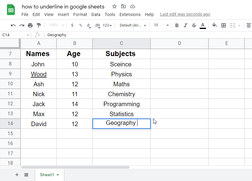 How to Underline in Google Sheets 2