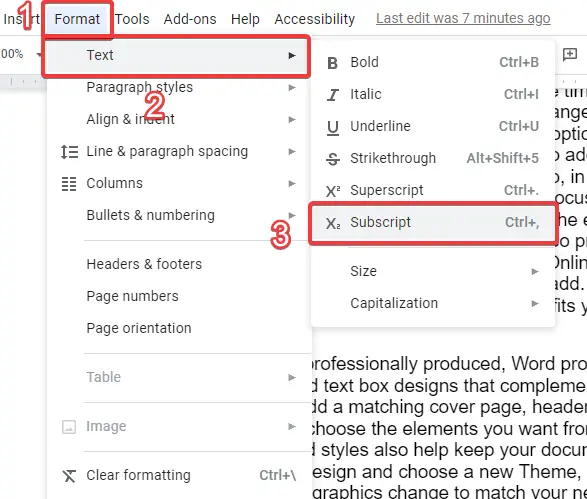 How to add subscript in google docs 2