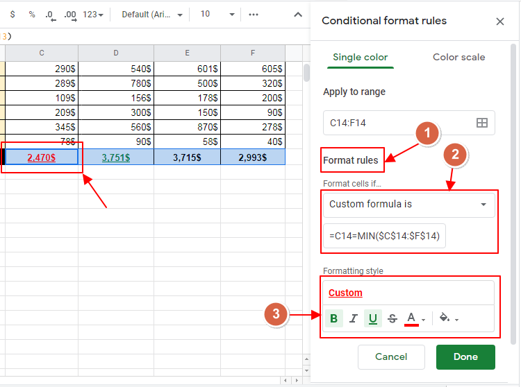 How to apply conditional formatting lowest and highest value in row google sheets 10