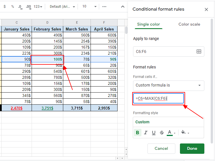 How to apply conditional formatting lowest and highest value in row google sheets 13