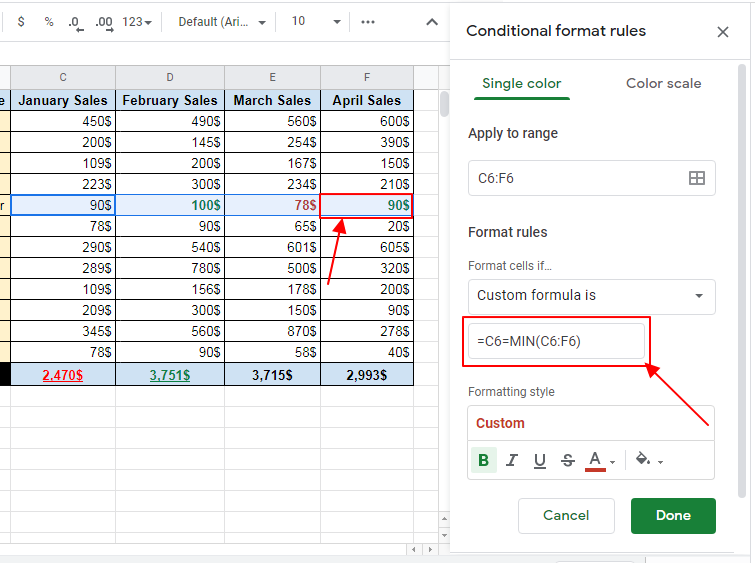 How to apply conditional formatting lowest and highest value in row google sheets 14