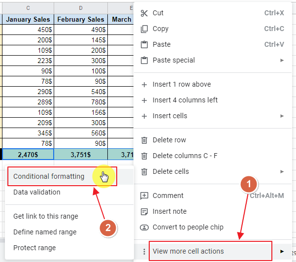 How to apply conditional formatting lowest and highest value in row google sheets 4