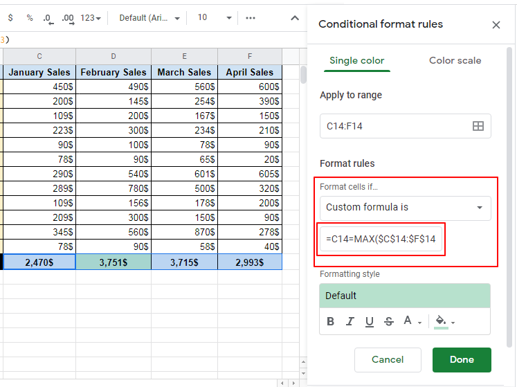 How to apply conditional formatting lowest and highest value in row google sheets 7