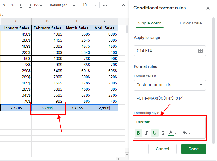 How to apply conditional formatting lowest and highest value in row google sheets 8