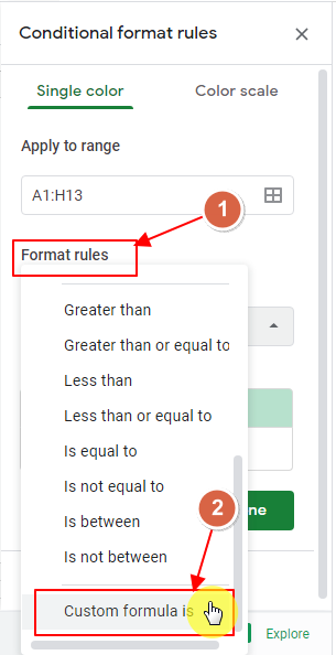 How to apply google sheets conditional formatting if cell contains formula 8