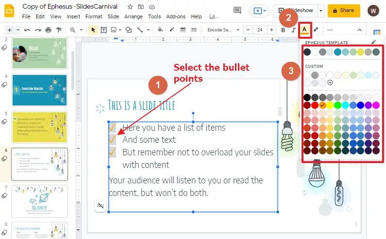 How to change bullet color in google slides 6