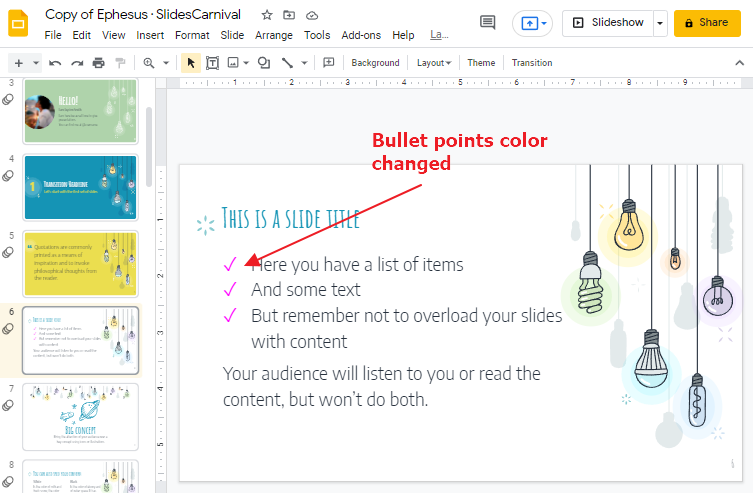 How to change bullet color in google slides 7