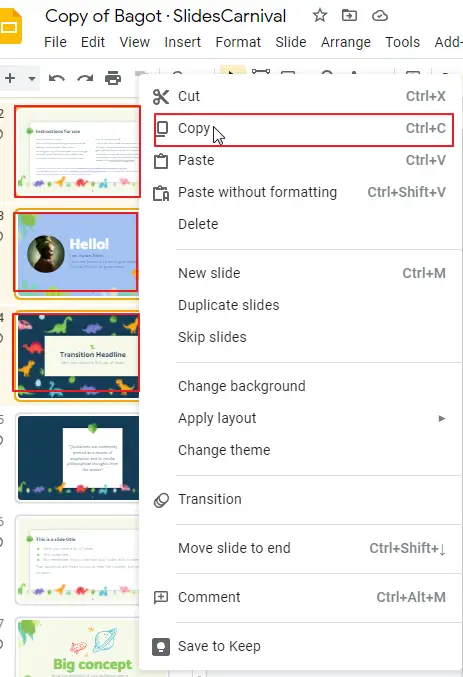 How to copy a slide in google slides 5