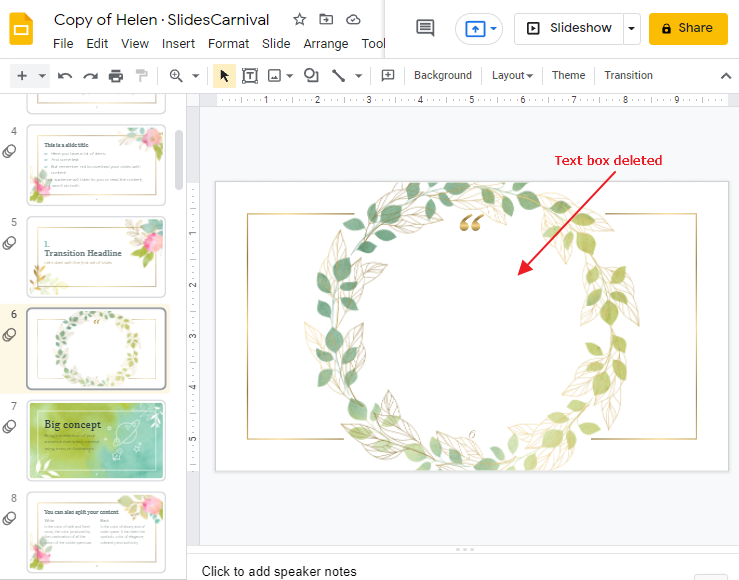 How to delete a text box in google slides 9