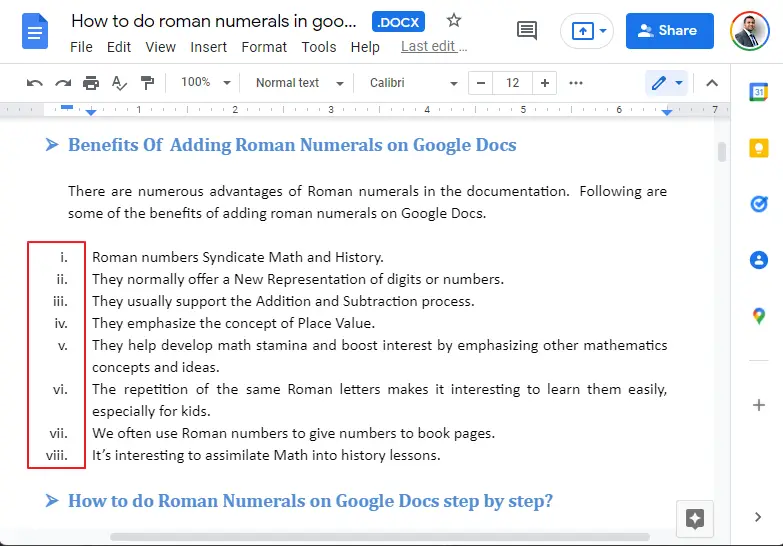 How to do roman numerals in google docs 09