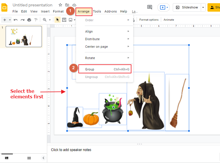 How to group objects in google slides 2