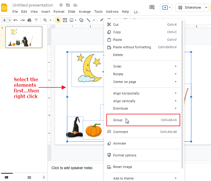 How to group objects in google slides 3