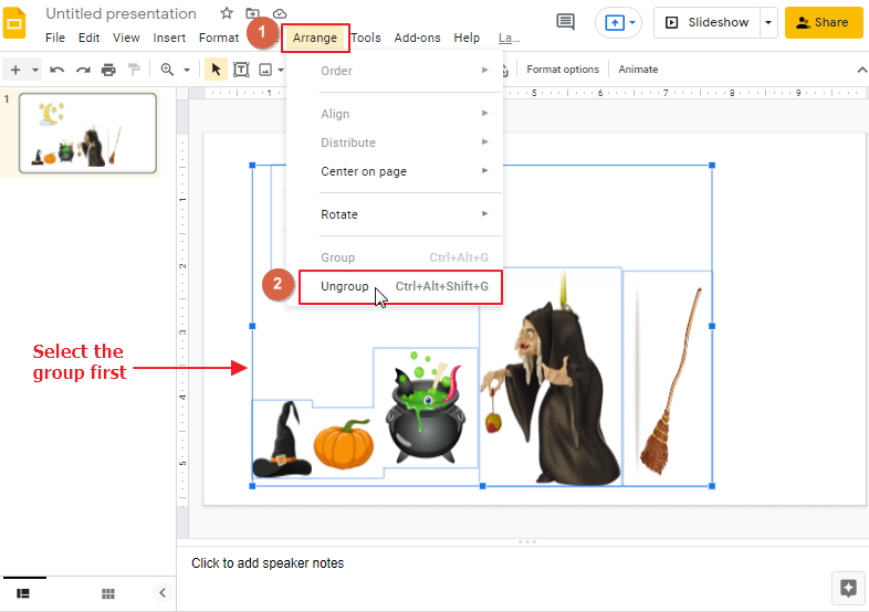 How to ungroup objects in google slides 4