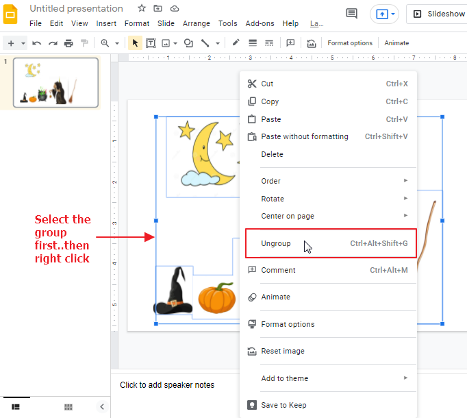 How to ungroup objects in google slides 5