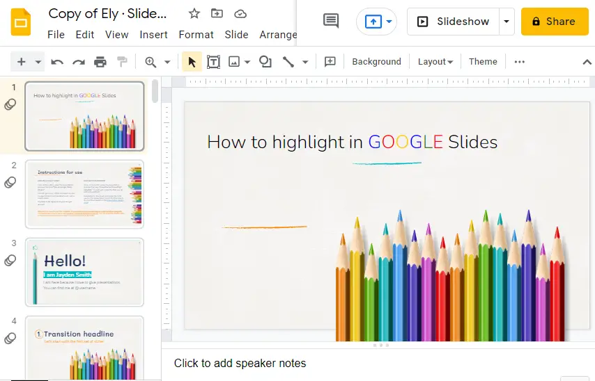 How to highlight on google slides 1