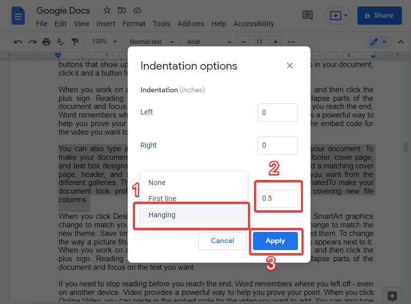 How to indent the second line in google docs 10