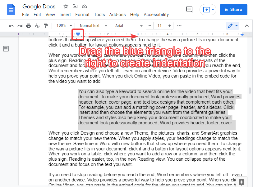 How to indent the second line in google docs 4