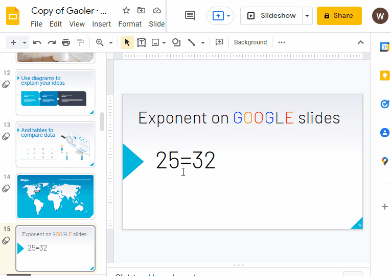 How to make an exponent on google slides 1