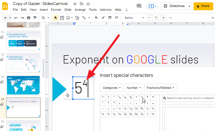 How to make an exponent on google slides 13