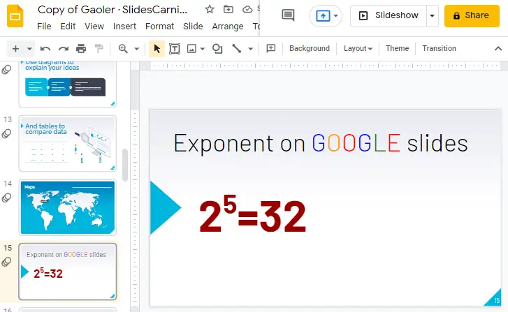 How to make an exponent on google slides 4