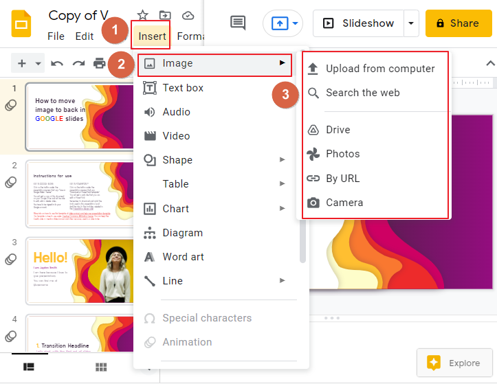 How to move image to back in google slides 2