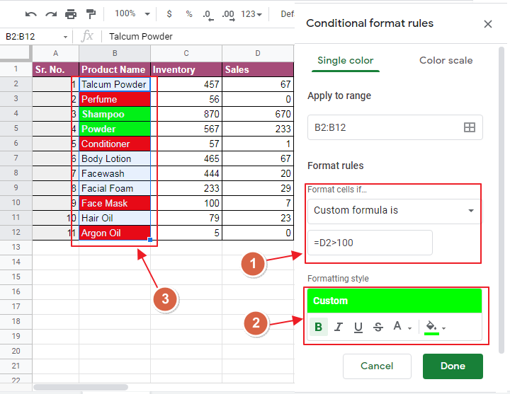 How to use google sheets conditional formatting based on another column 10
