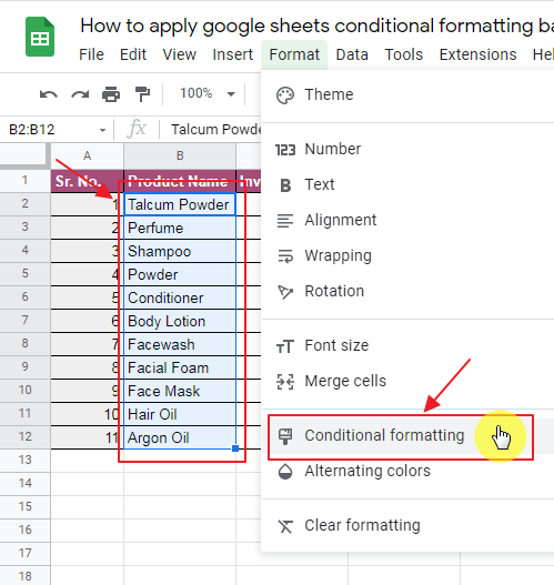 How to use google sheets conditional formatting based on another column 4