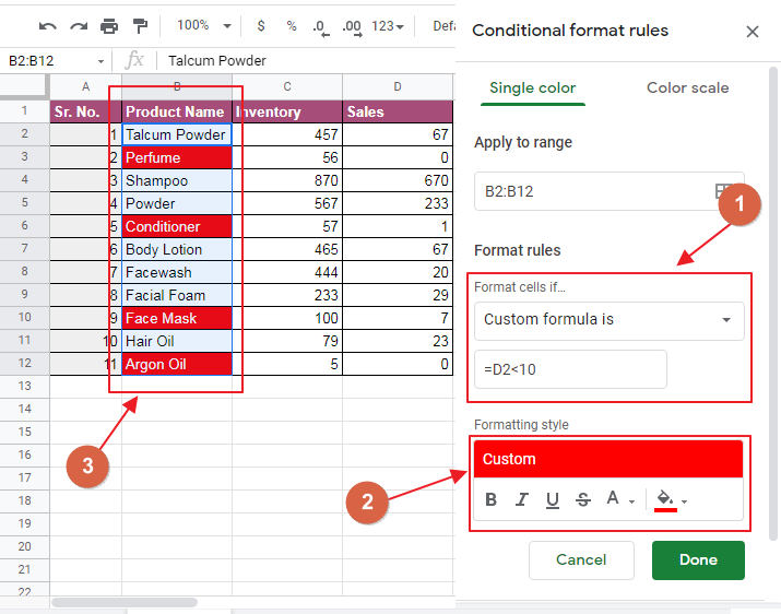 How to use google sheets conditional formatting based on another column 8