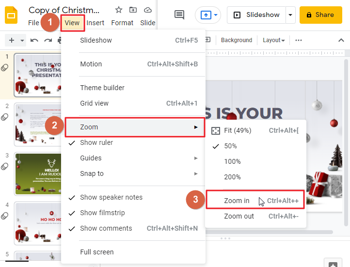 How to zoom in a google slide 2