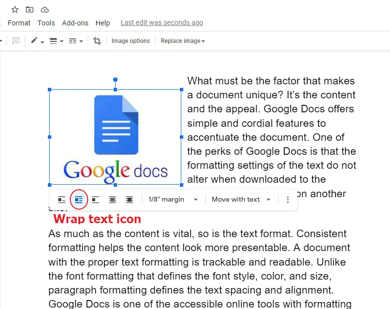 how to wrap text in google docs 3