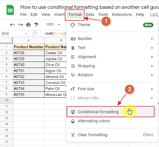 conditional formatting based on another cell google sheets 4