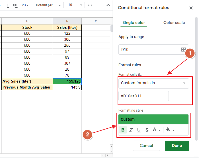 conditional formatting based on another cell google sheets 6