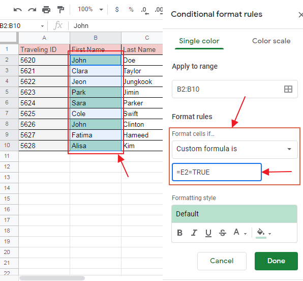 conditional formatting if box is checked google sheets 7