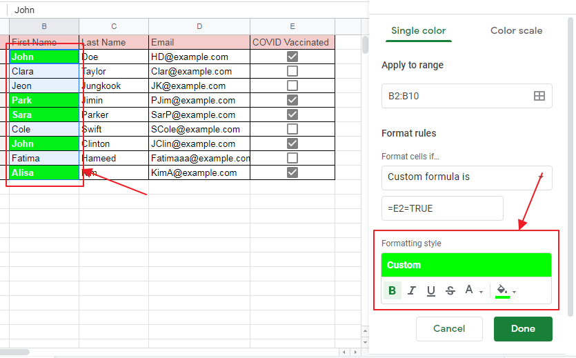 conditional formatting if box is checked google sheets 8